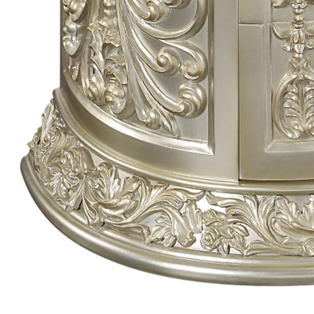 Benjara Isa 32 Inch Classic Nightstand, 2 Drawers, Ornate Carvings, Wood, Gold