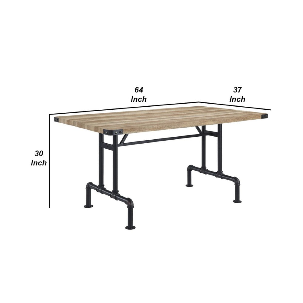 Benjara Ada 64 Inch Solid Wood Dining Table, Metal Frame, Rectangular, Brown