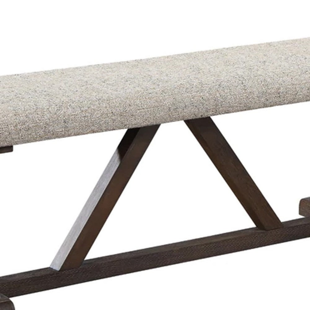 Benjara 60 Inch Bench, Padded Cushion, X Shaped Trestle Base, Gray, Oak Brown