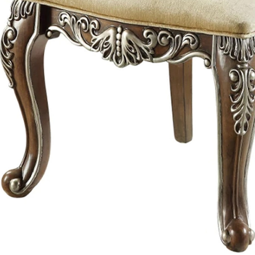 Benjara 24 Inch Classic Upholstered Armchair, Scrolled Details, Nailhead, Brown