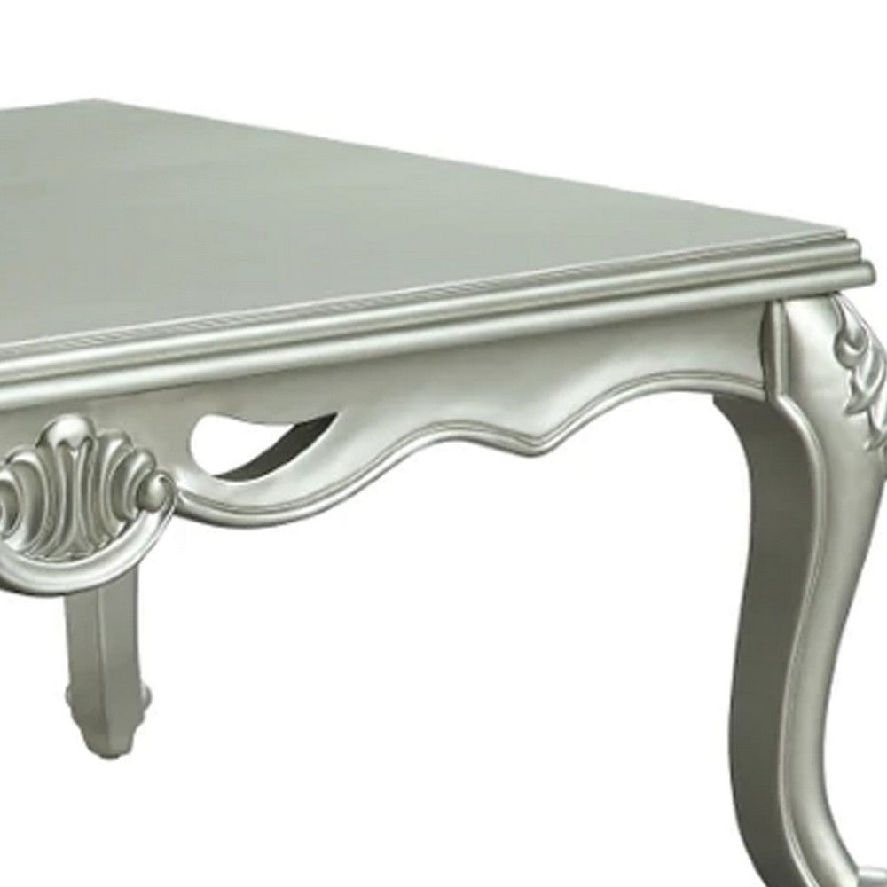 Benjara Usm 58 Inch Classic Coffee Table, Floral Trim Cabriole, Wood, Champagne