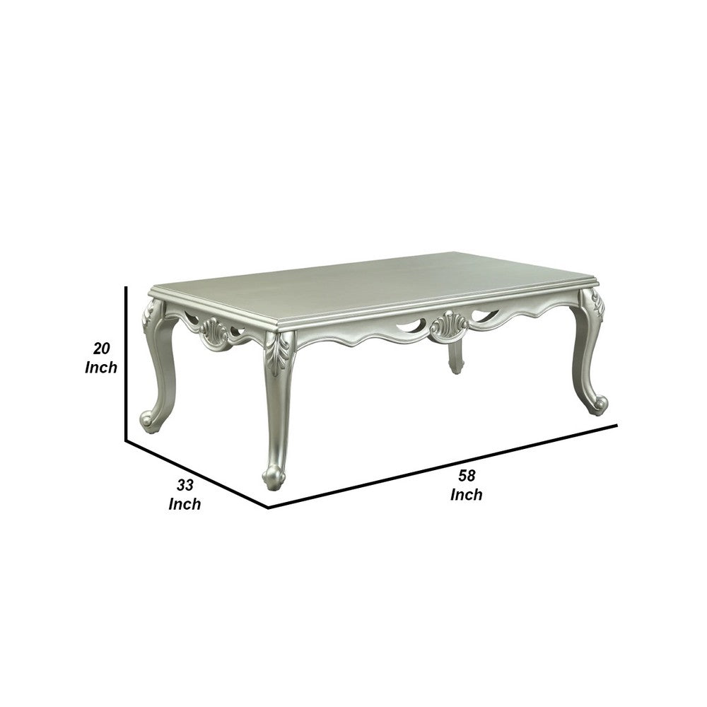 Benjara Usm 58 Inch Classic Coffee Table, Floral Trim Cabriole, Wood, Champagne