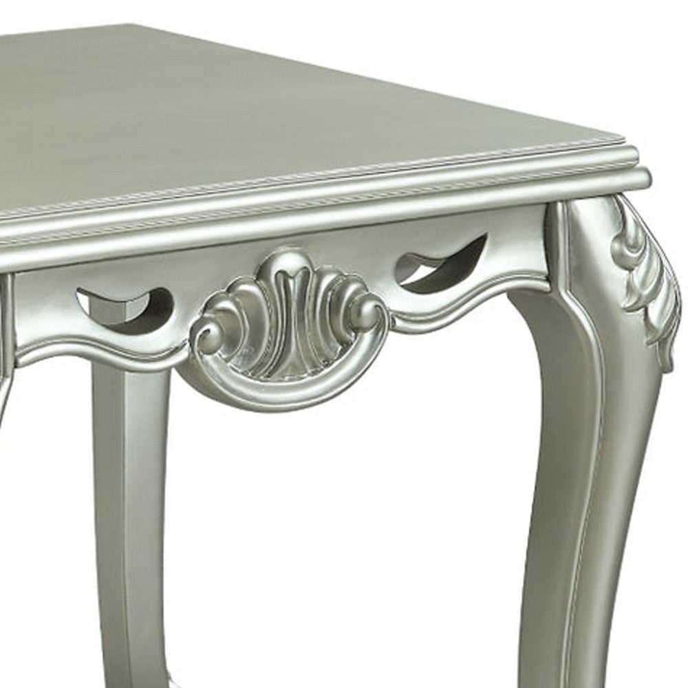 Benjara Usm 27 Inch Classic End Table, Floral Trim Cabriole, Wood, Champagne