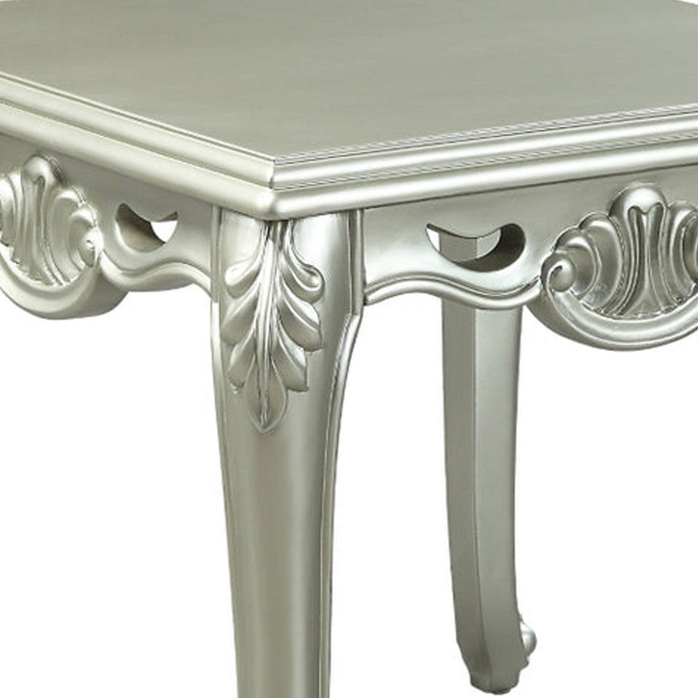 Benjara Usm 27 Inch Classic End Table, Floral Trim Cabriole, Wood, Champagne
