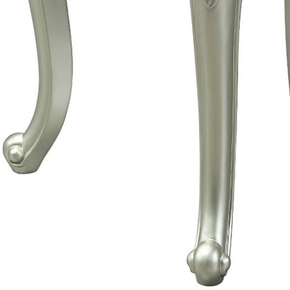 Benjara Usm 27 Inch Classic End Table, Floral Trim Cabriole, Wood, Champagne