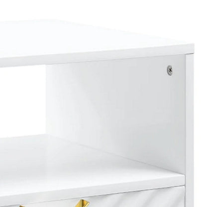 Benjara Tyra 22 Inch Wood End Table with Open Space, Wave Pattern, White, Gold