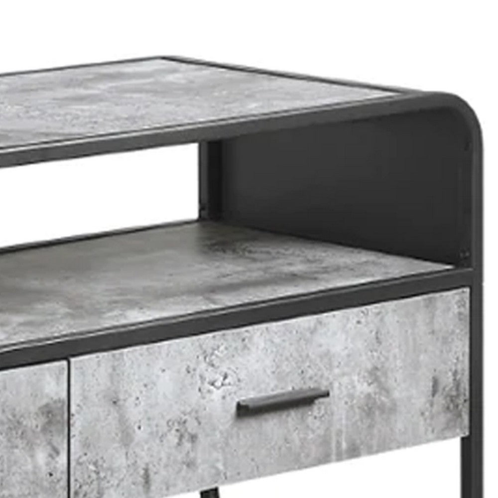 Benjara Ish 60 Inch Entertainment Center TV Stand, 3 Drawers, Wood, Gray, Black