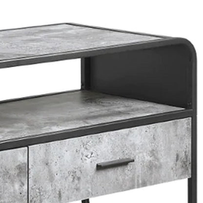 Benjara Ish 60 Inch Entertainment Center TV Stand, 3 Drawers, Wood, Gray, Black