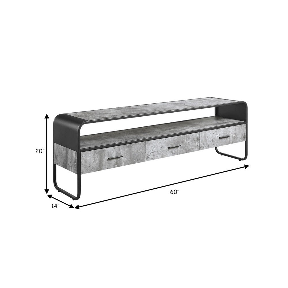 Benjara Ish 60 Inch Entertainment Center TV Stand, 3 Drawers, Wood, Gray, Black