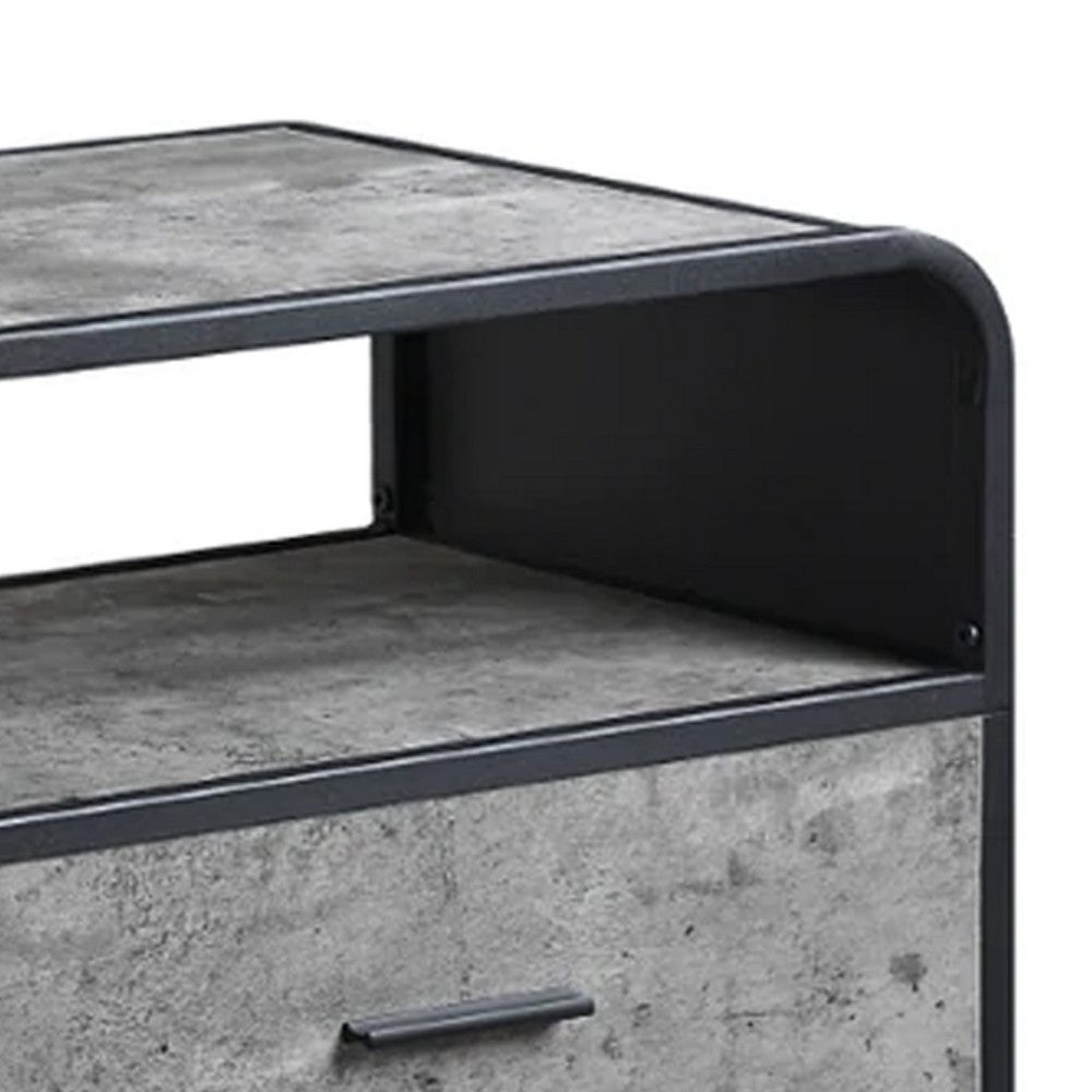 Benjara Ish 39 Inch Entertainment Center TV Stand, 2 Drawers, Wood, Gray, Black