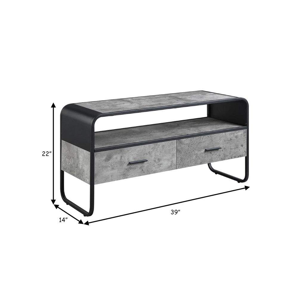 Benjara Ish 39 Inch Entertainment Center TV Stand, 2 Drawers, Wood, Gray, Black