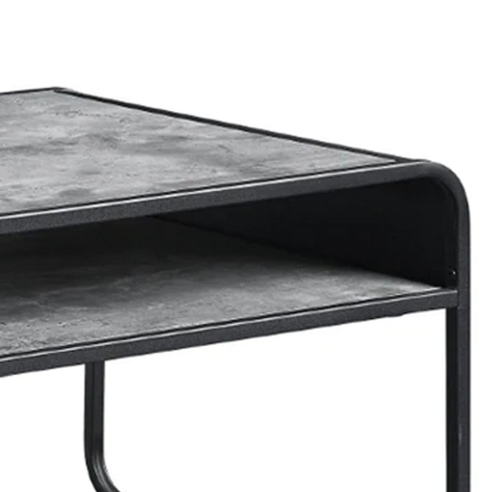 Benjara Ish 42 Inch Modern Coffee Table with Curved Edge Design, Wood, Gray, Black