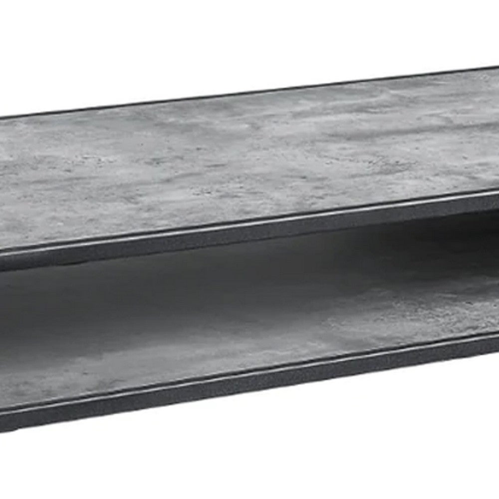 Benjara Ish 42 Inch Modern Coffee Table with Curved Edge Design, Wood, Gray, Black