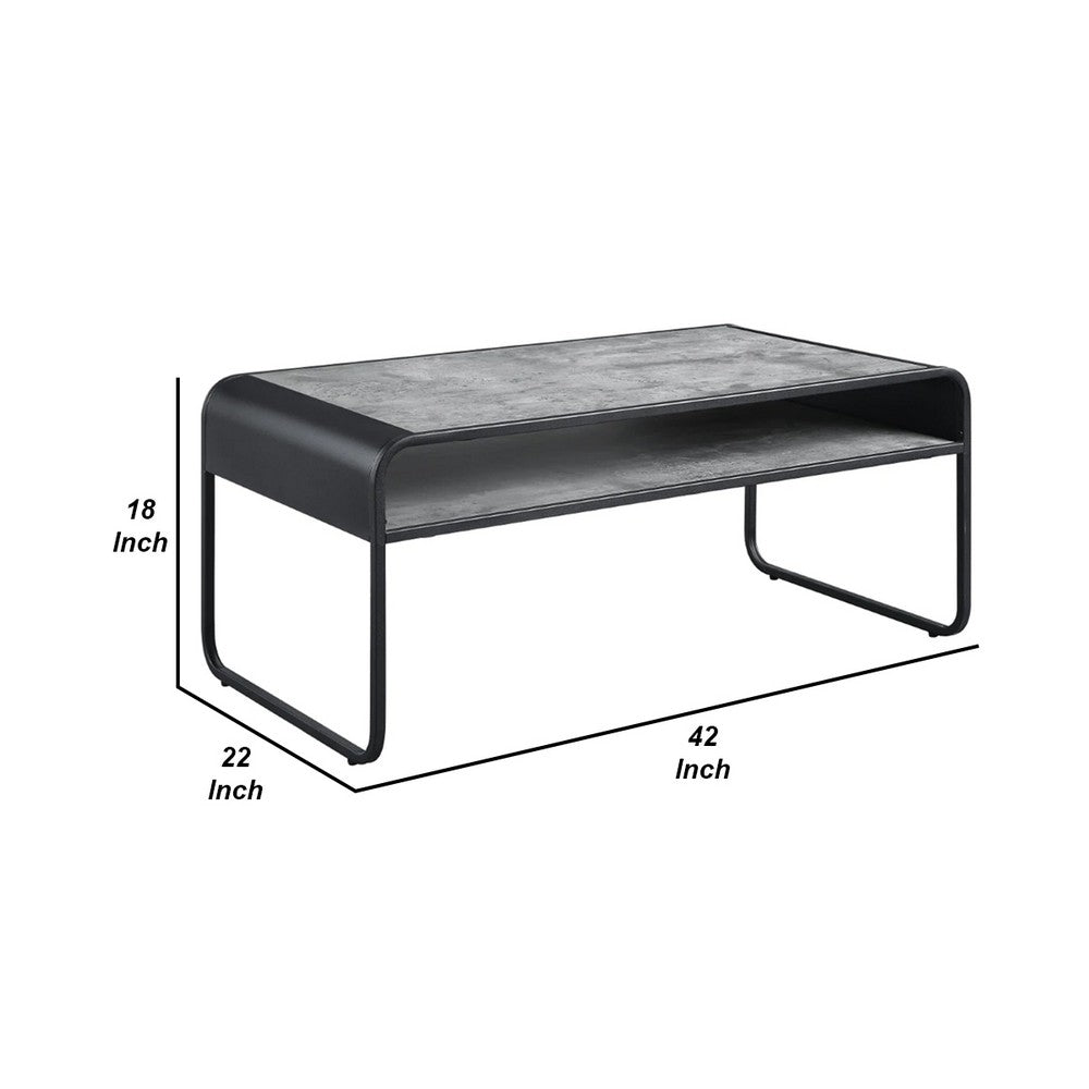 Benjara Ish 42 Inch Modern Coffee Table with Curved Edge Design, Wood, Gray, Black
