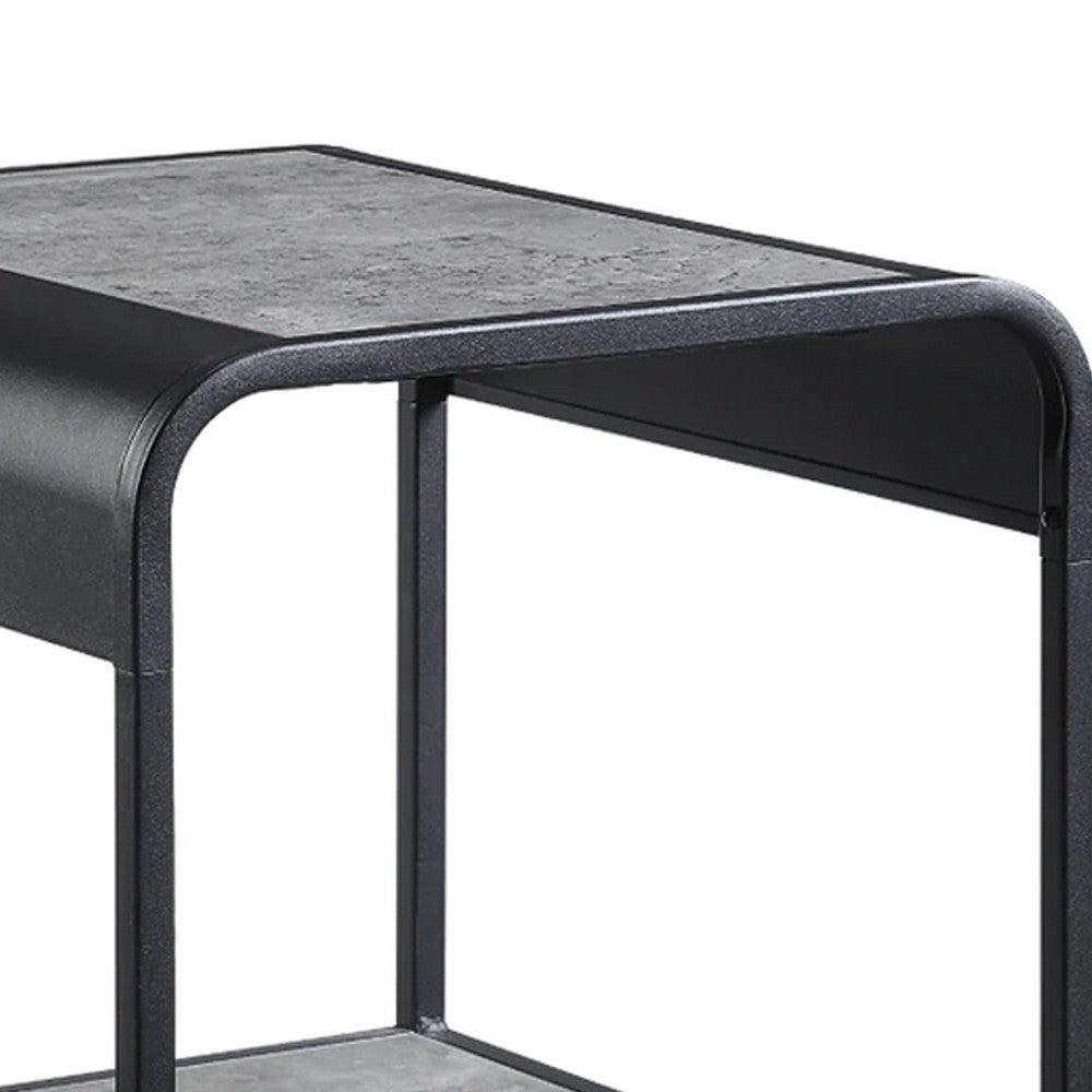 Benjara Ish 21 Inch Modern End Table with Open Shelves, Wood, Gray, Black