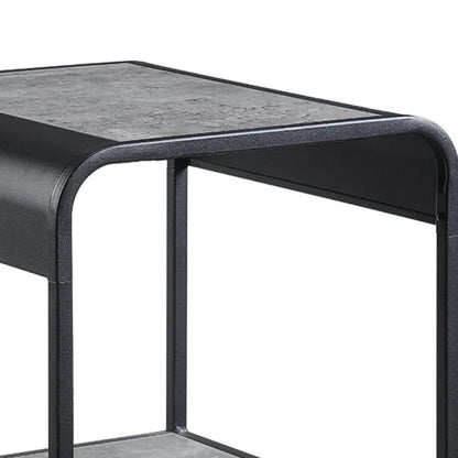 Benjara Ish 21 Inch Modern End Table with Open Shelves, Wood, Gray, Black