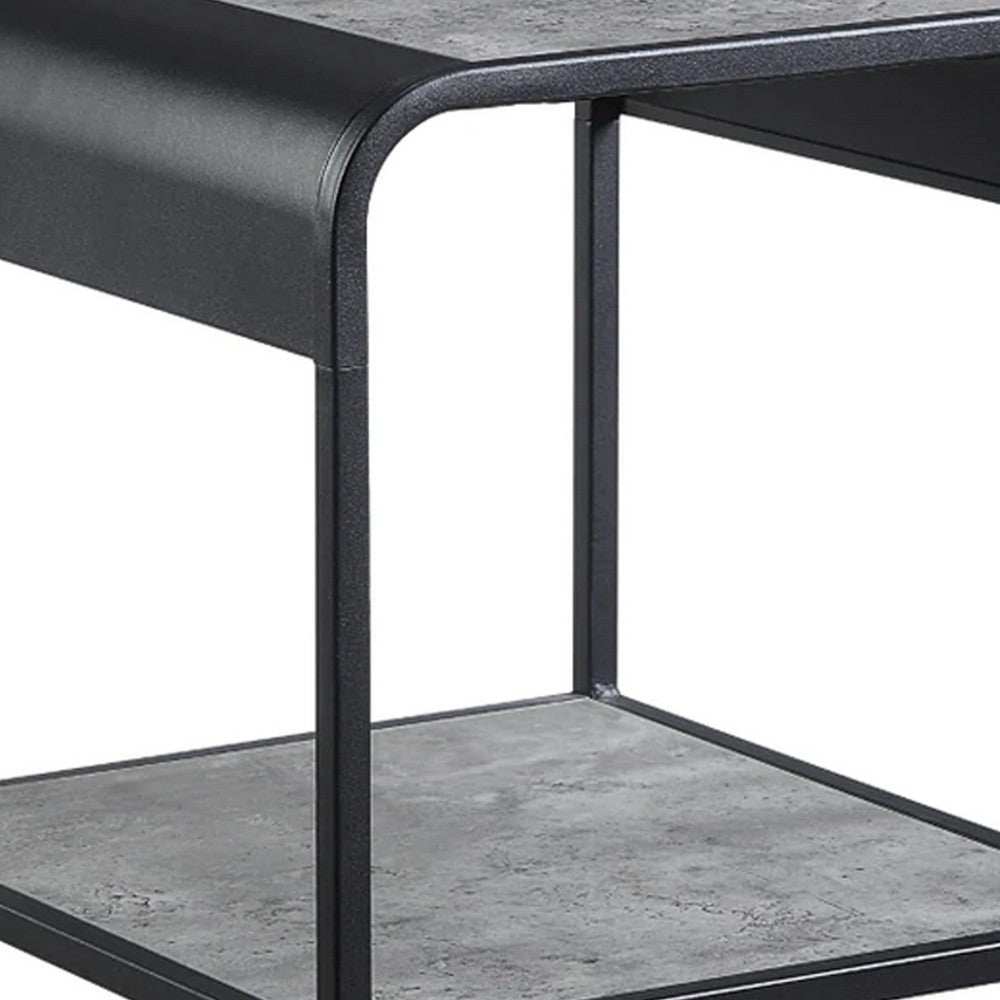 Benjara Ish 21 Inch Modern End Table with Open Shelves, Wood, Gray, Black
