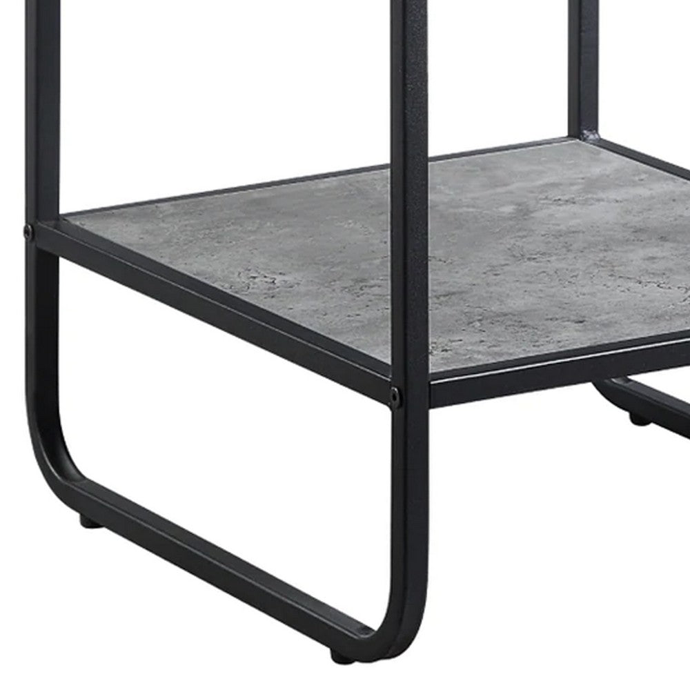 Benjara Ish 21 Inch Modern End Table with Open Shelves, Wood, Gray, Black