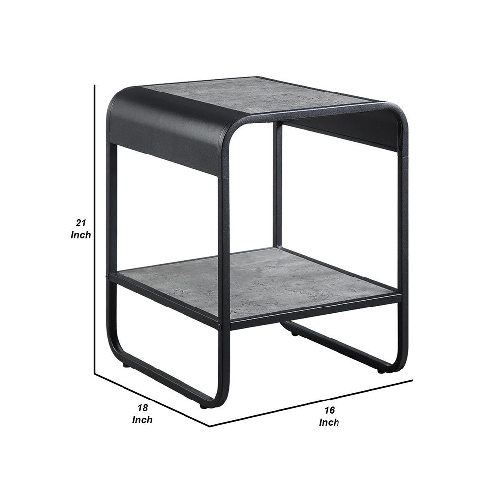 Benjara Ish 21 Inch Modern End Table with Open Shelves, Wood, Gray, Black