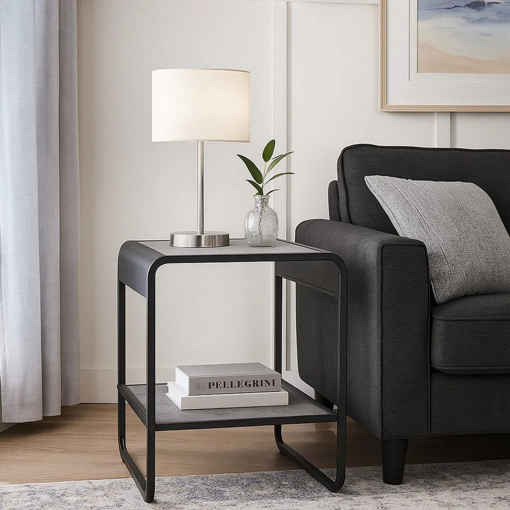 Benjara Ish 21 Inch Modern End Table with Open Shelves, Wood, Gray, Black