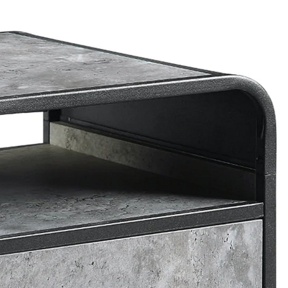 Benjara Ish 22 Inch Modern Wood End Table, 1 Drawer, Metal Handles, Gray , Black