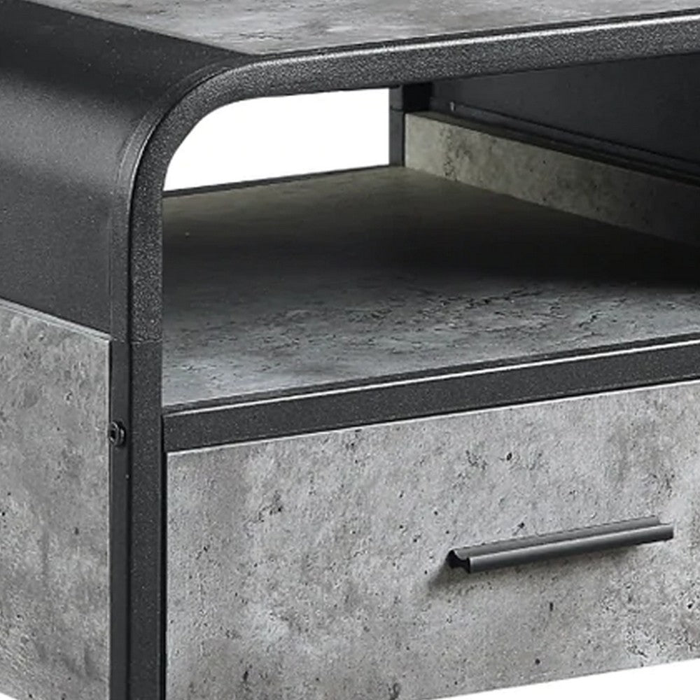 Benjara Ish 22 Inch Modern Wood End Table, 1 Drawer, Metal Handles, Gray , Black