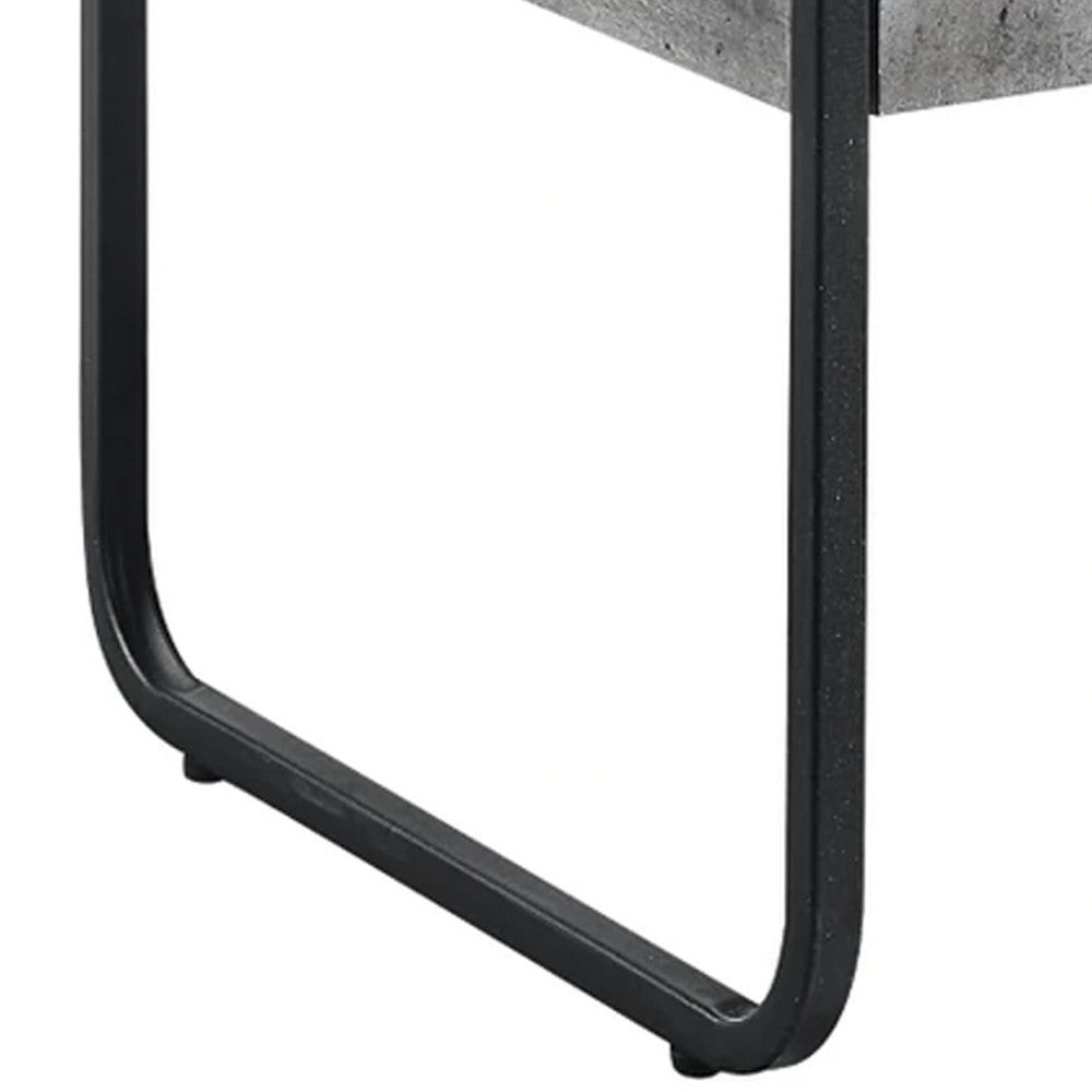 Benjara Ish 22 Inch Modern Wood End Table, 1 Drawer, Metal Handles, Gray , Black