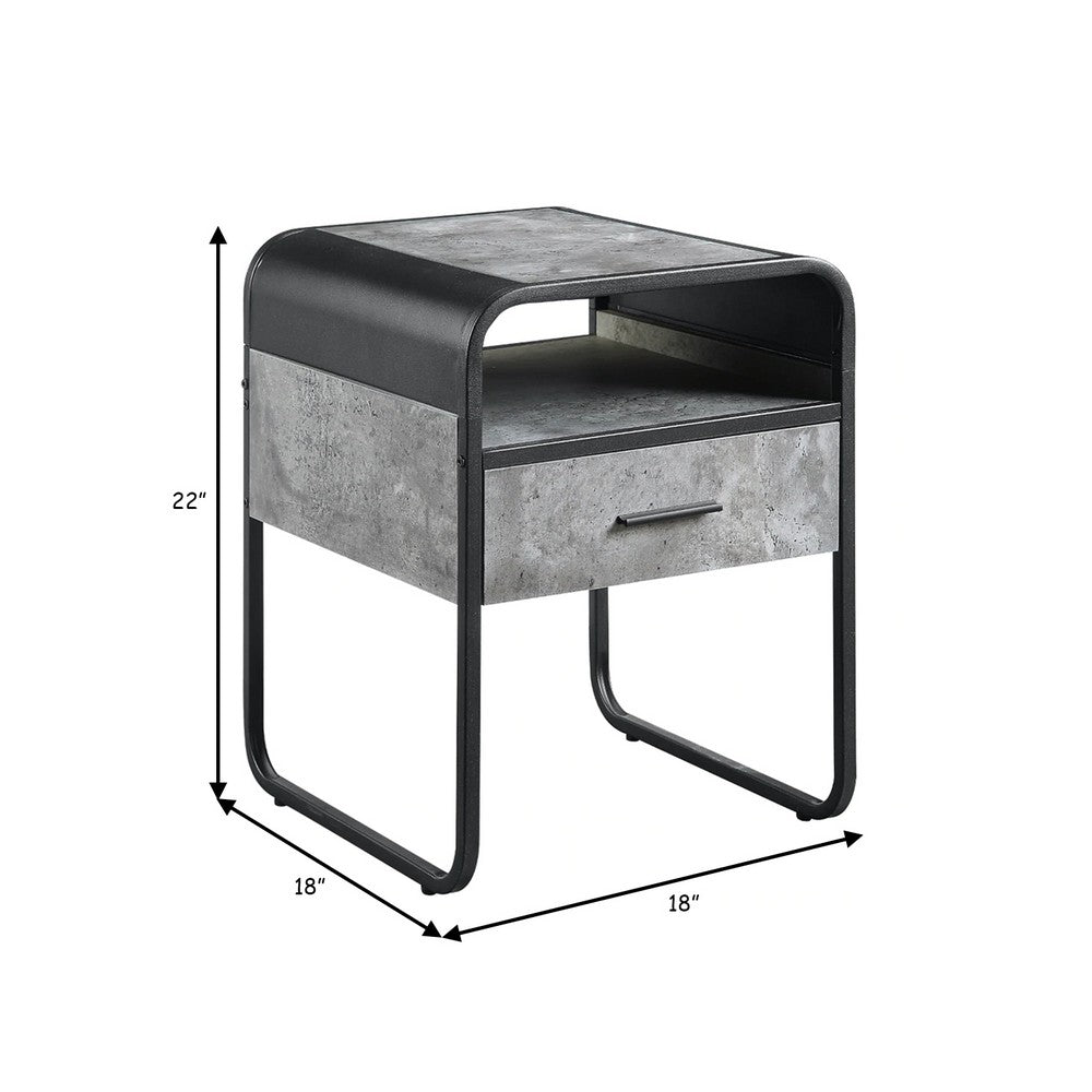 Benjara Ish 22 Inch Modern Wood End Table, 1 Drawer, Metal Handles, Gray , Black