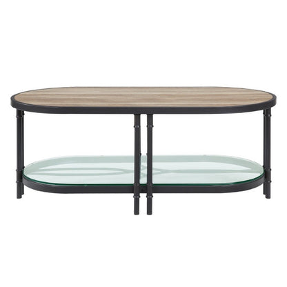 Benjara Ley 47 Inch Wood Coffee Table, Oblong, Industrial Design, Oak