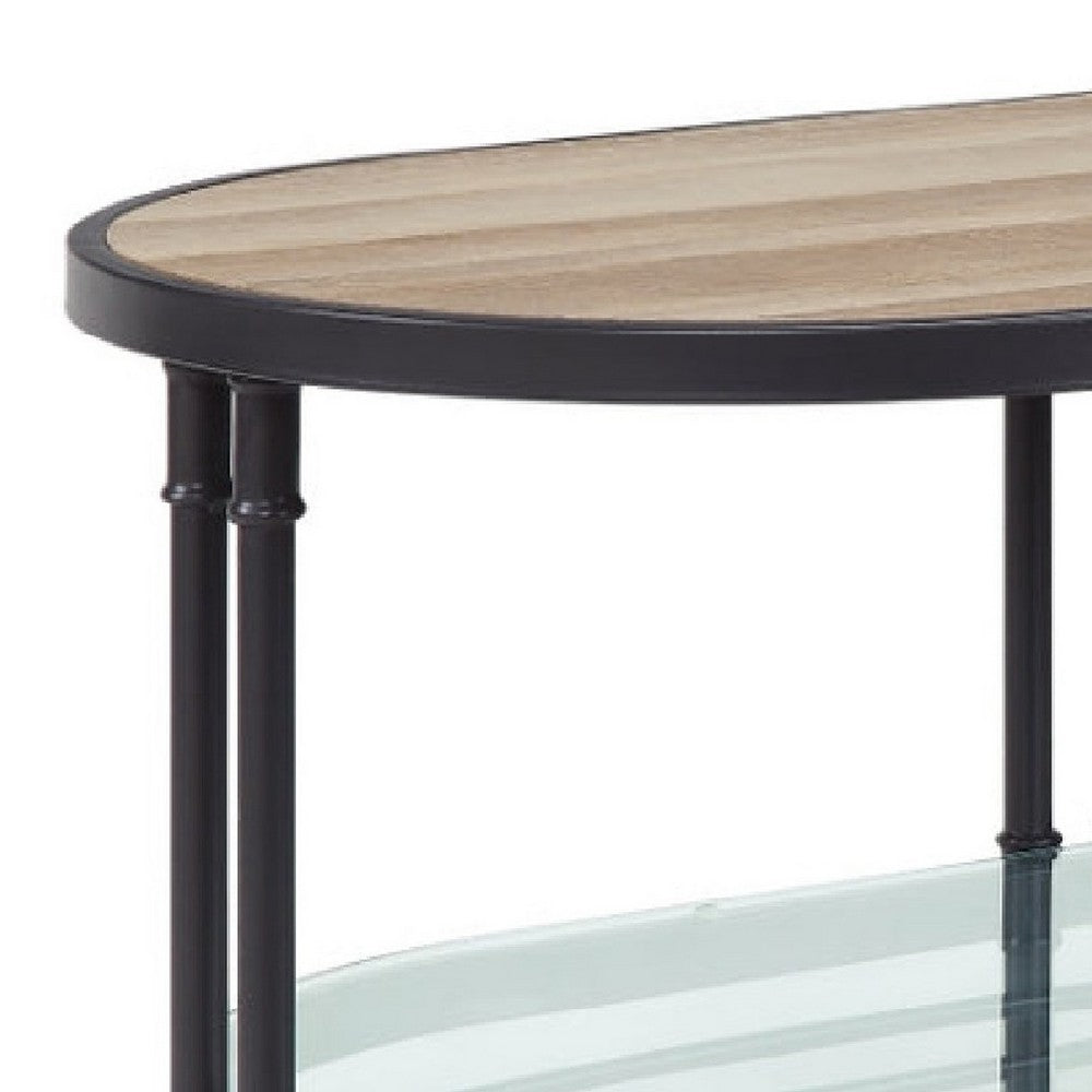 Benjara Ley 47 Inch Wood Coffee Table, Oblong, Industrial Design, Oak
