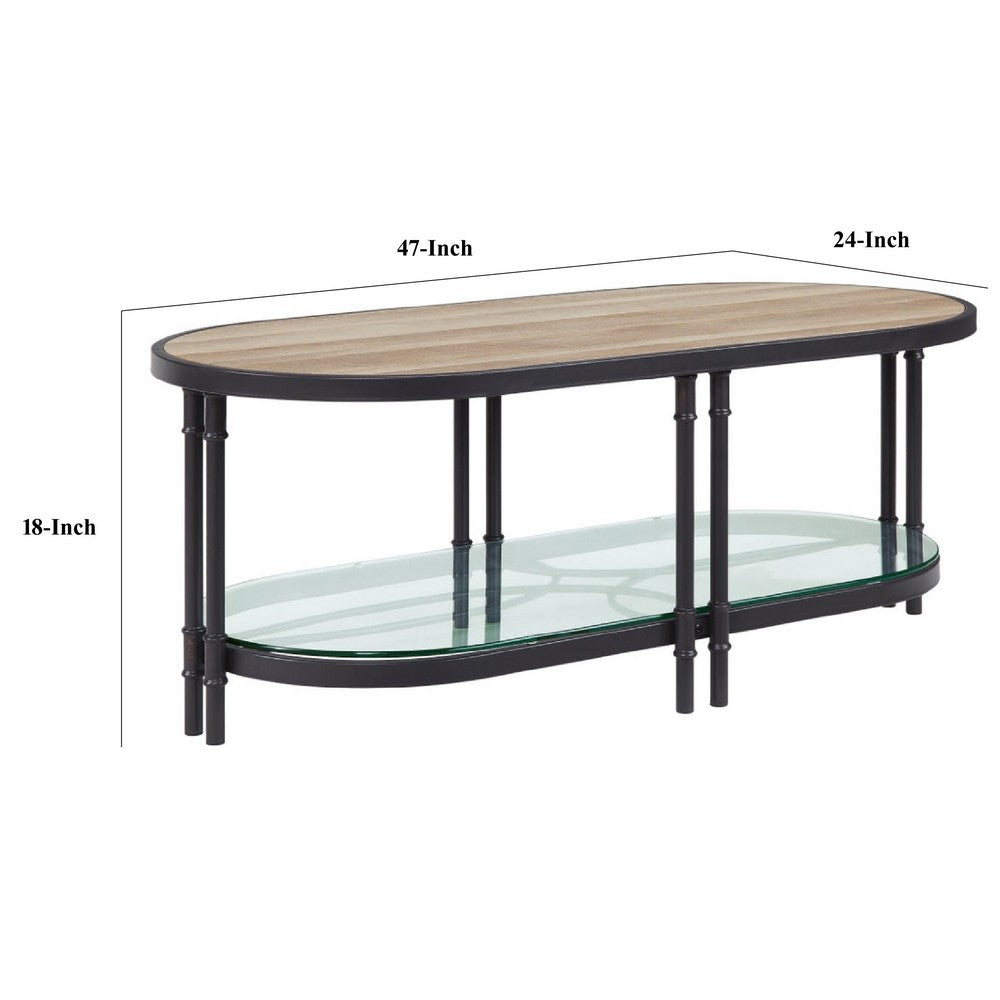 Benjara Ley 47 Inch Wood Coffee Table, Oblong, Industrial Design, Oak
