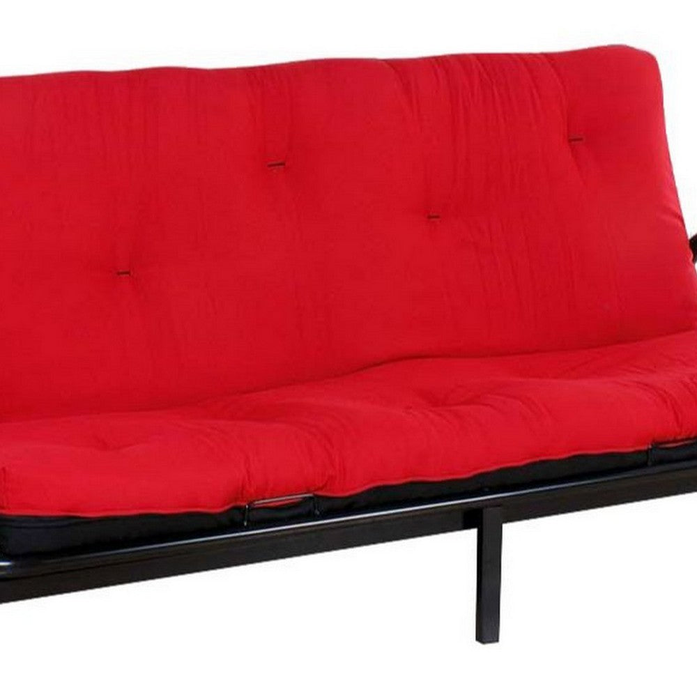 Benjara Nab Full Size Futon Mattress, Tufted, Poplin Fabric, Red, Black