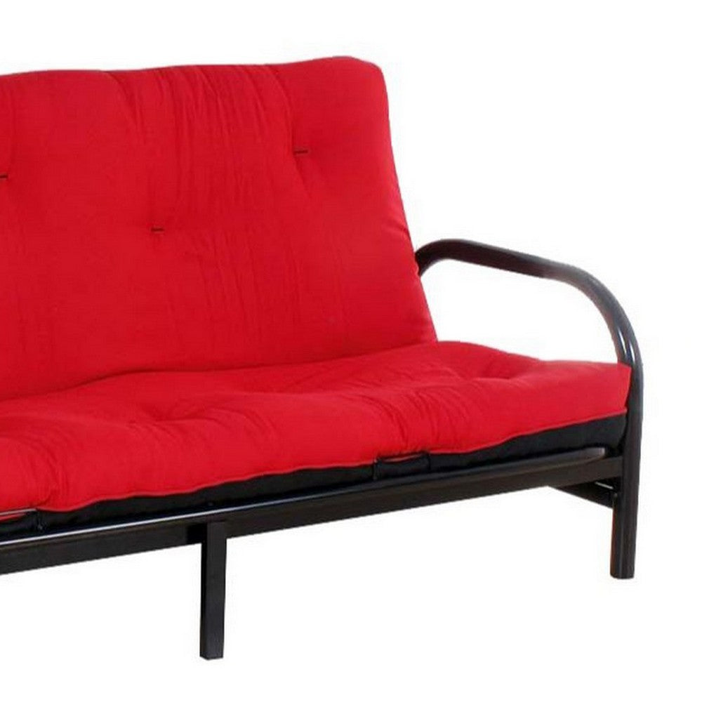 Benjara Nab Full Size Futon Mattress, Tufted, Poplin Fabric, Red, Black