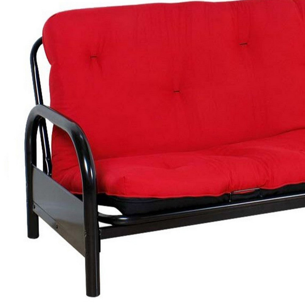 Benjara Nab Full Size Futon Mattress, Tufted, Poplin Fabric, Red, Black