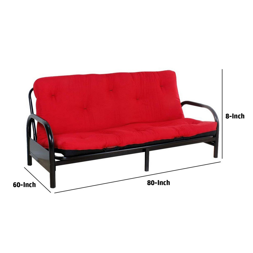Benjara Nab Full Size Futon Mattress, Tufted, Poplin Fabric, Red, Black