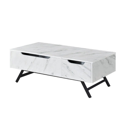 Benjara Hew 48 Inch Wood Coffee Table, Lift Top, 2 Drawers Storage, White