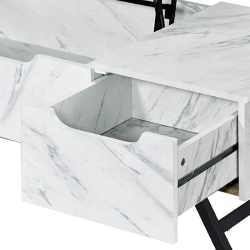 Benjara Hew 48 Inch Wood Coffee Table, Lift Top, 2 Drawers Storage, White