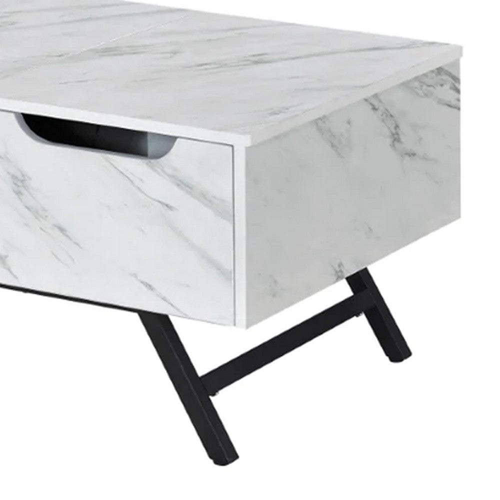 Benjara Hew 48 Inch Wood Coffee Table, Lift Top, 2 Drawers Storage, White