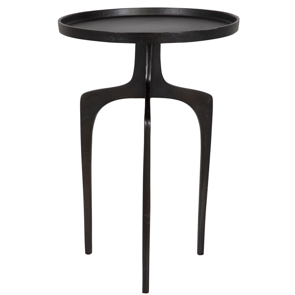 Benjara 22 Inch Metal Round Accent Table, Three Curved Legs, Antique Brown
