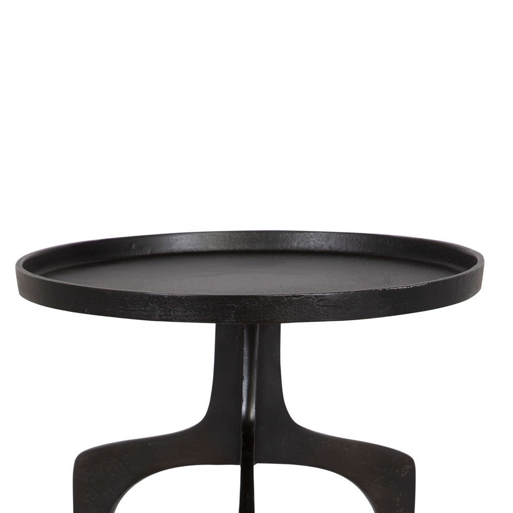Benjara 22 Inch Metal Round Accent Table, Three Curved Legs, Antique Brown