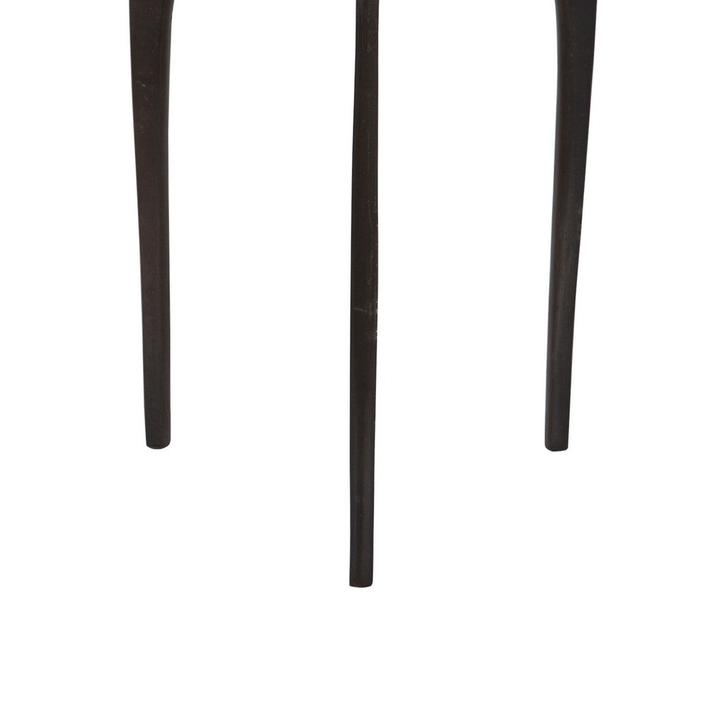 Benjara 22 Inch Metal Round Accent Table, Three Curved Legs, Antique Brown