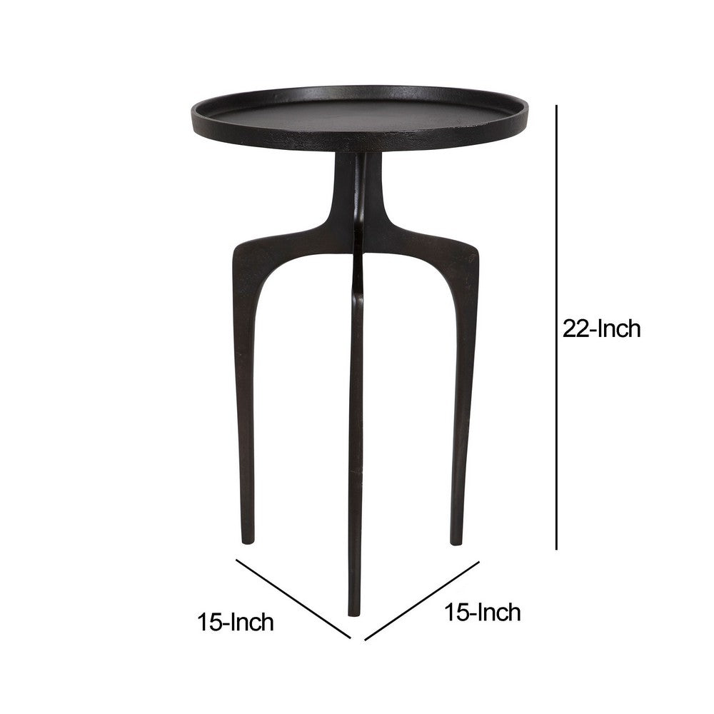 Benjara 22 Inch Metal Round Accent Table, Three Curved Legs, Antique Brown