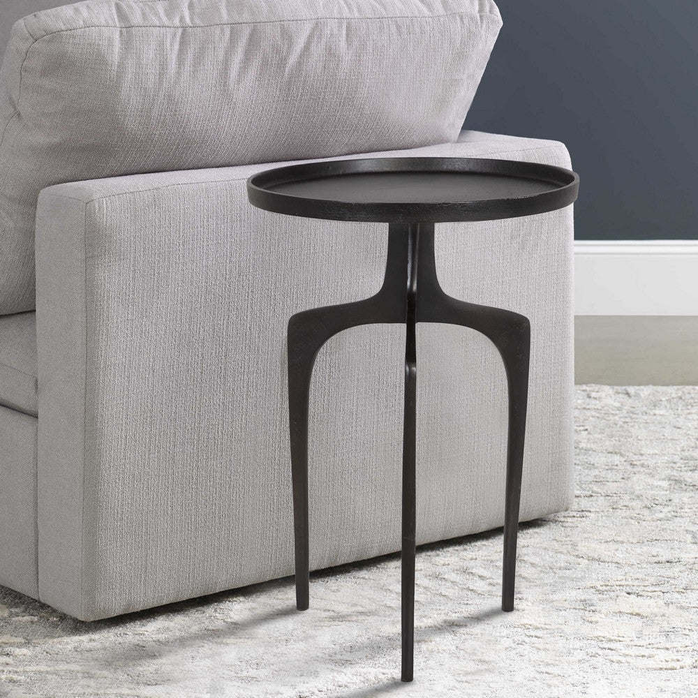 Benjara 22 Inch Metal Round Accent Table, Three Curved Legs, Antique Brown