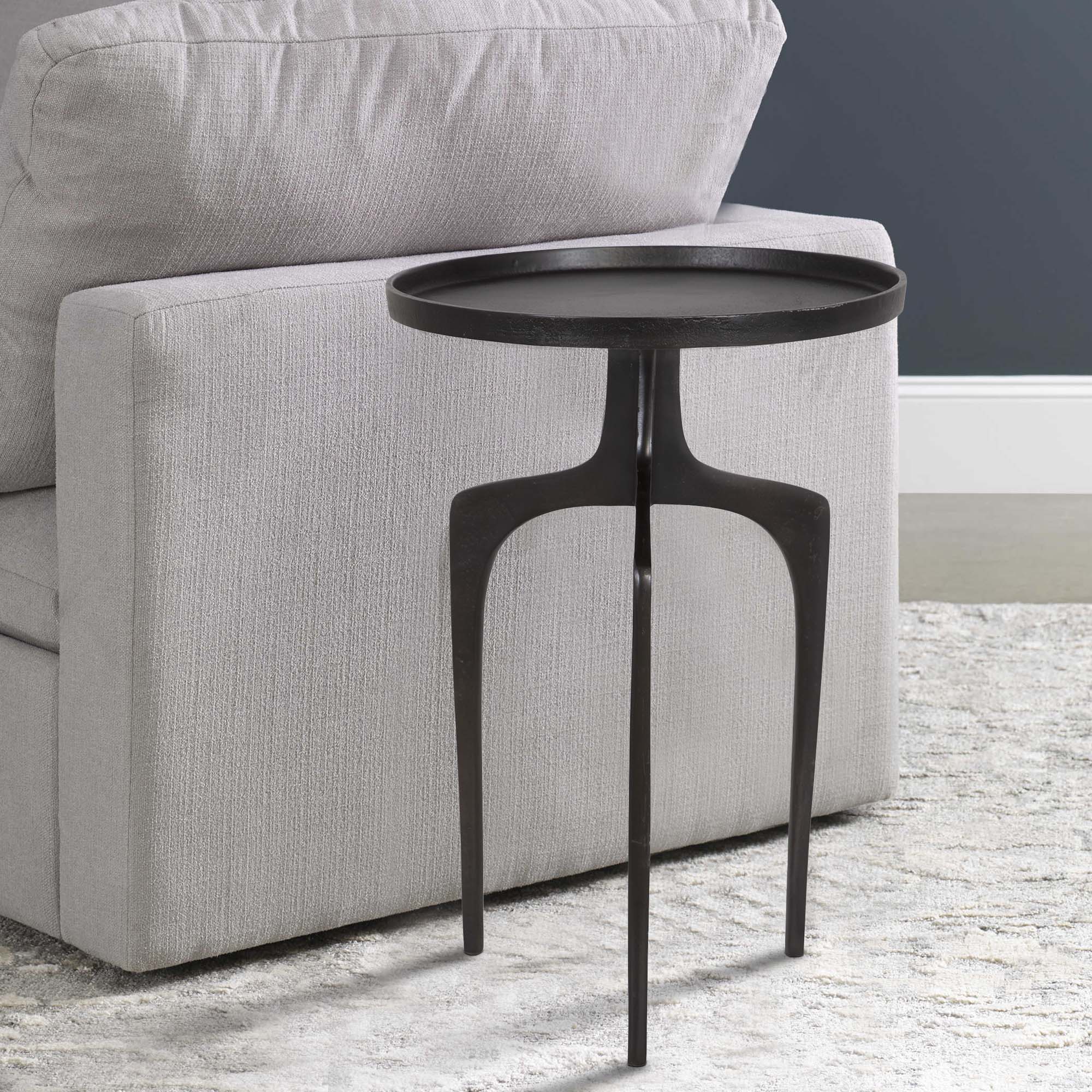 Benjara 22 Inch Metal Round Accent Table, Three Curved Legs, Antique Brown