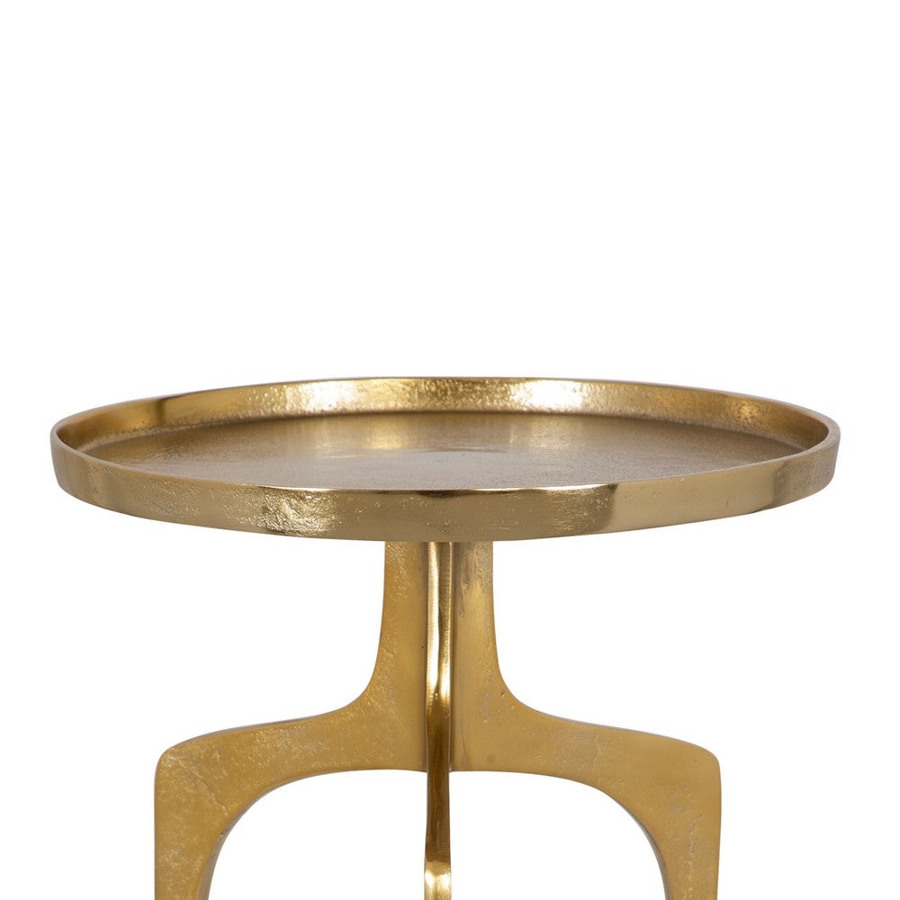 Benjara 22 Inch Metal Round Accent Table, Three Curved Legs, Gold