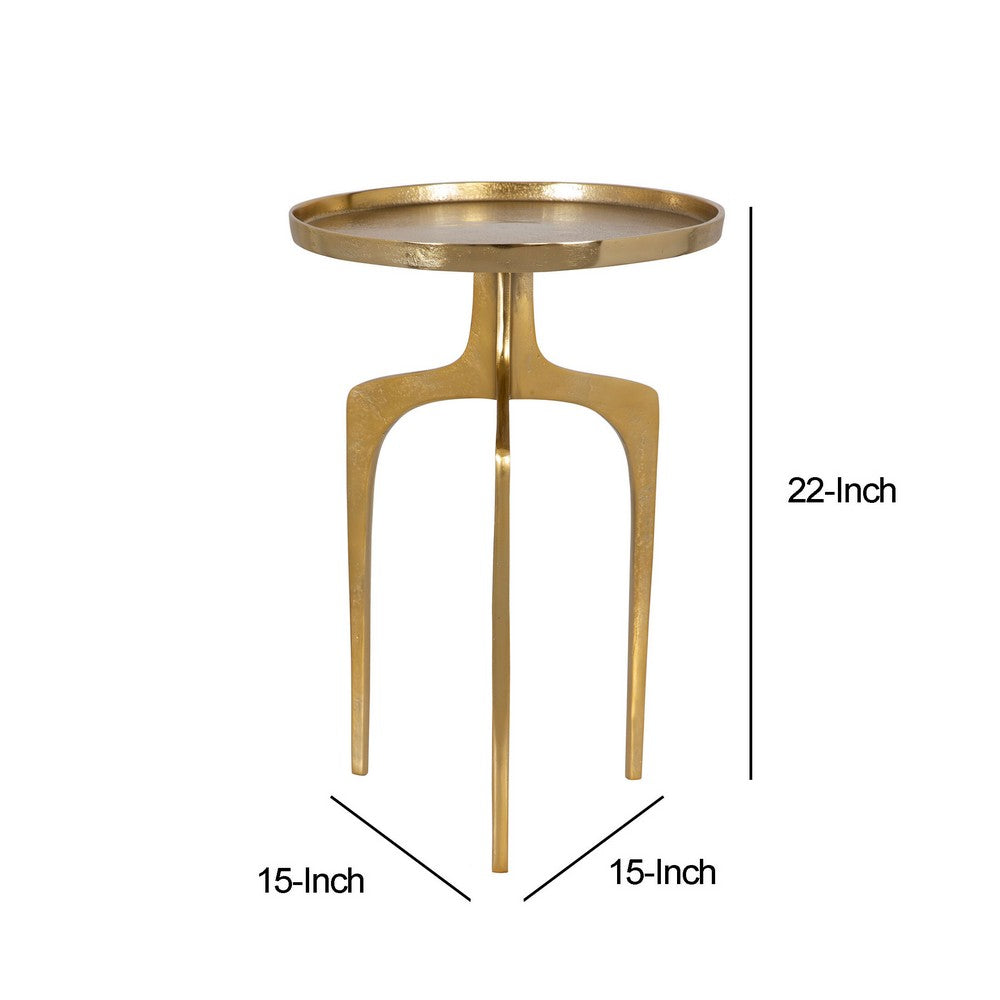 Benjara 22 Inch Metal Round Accent Table, Three Curved Legs, Gold