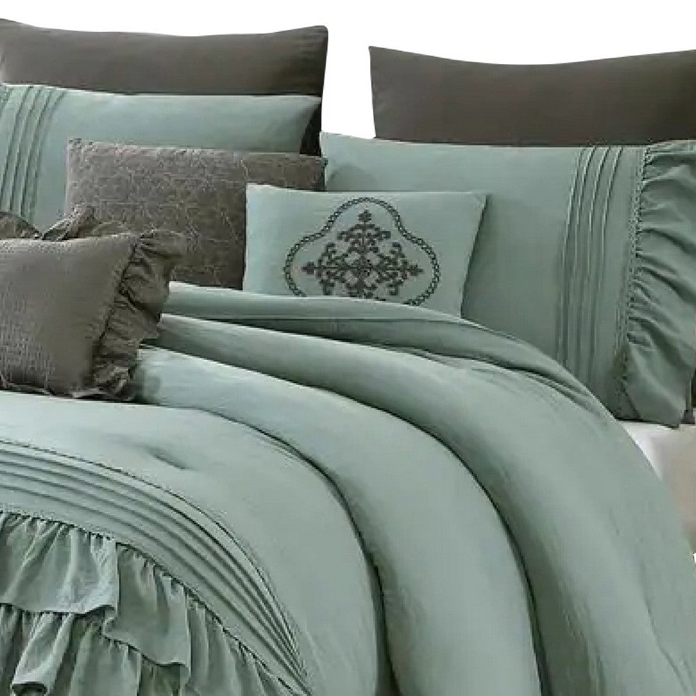 The Urban Port Tyler 8 Piece Ruffled King Size Comforter Set, The Urban Port, Green, Gray