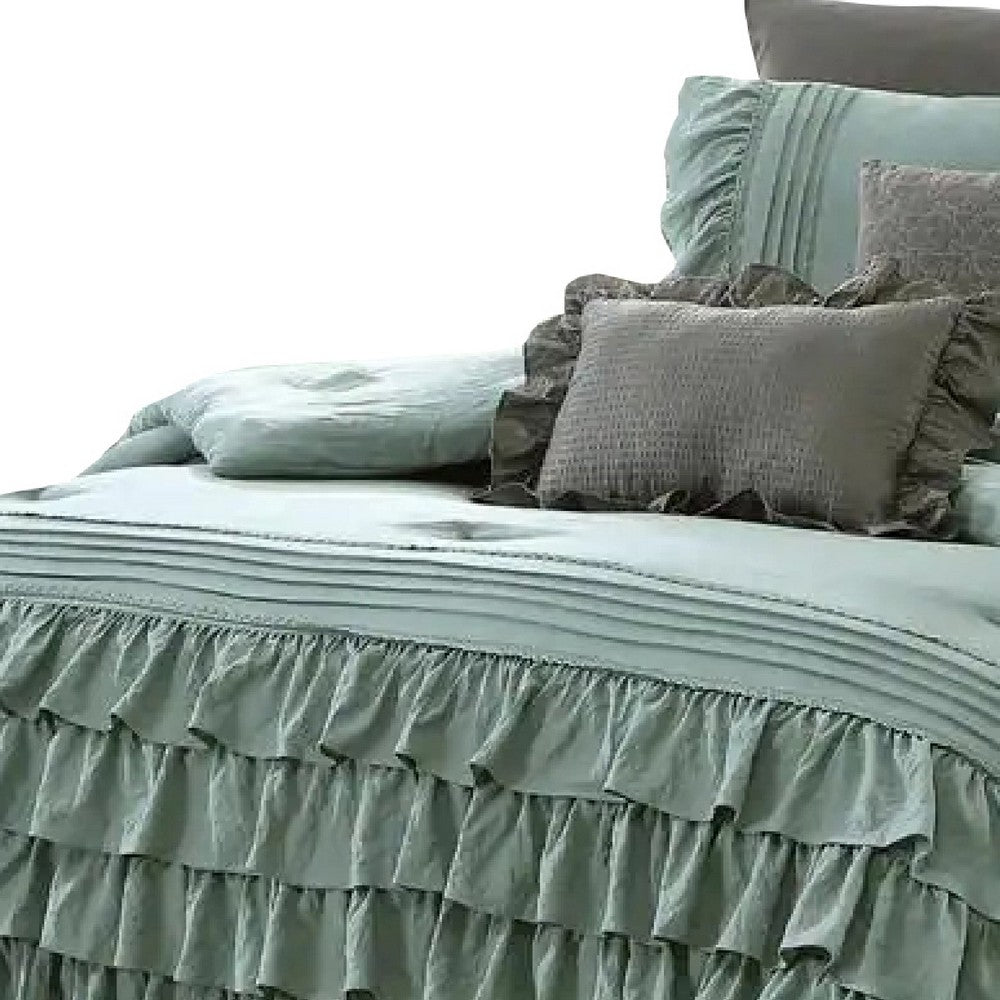 The Urban Port Tyler 8 Piece Ruffled King Size Comforter Set, The Urban Port, Green, Gray