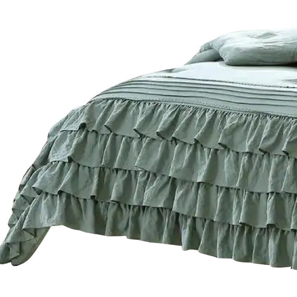 The Urban Port Tyler 8 Piece Ruffled King Size Comforter Set, The Urban Port, Green, Gray
