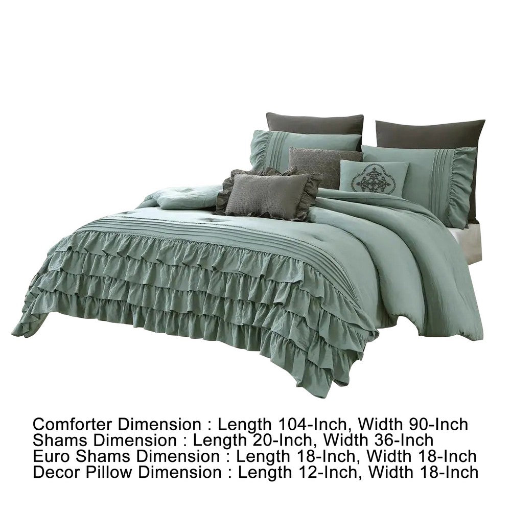 The Urban Port Tyler 8 Piece Ruffled King Size Comforter Set, The Urban Port, Green, Gray